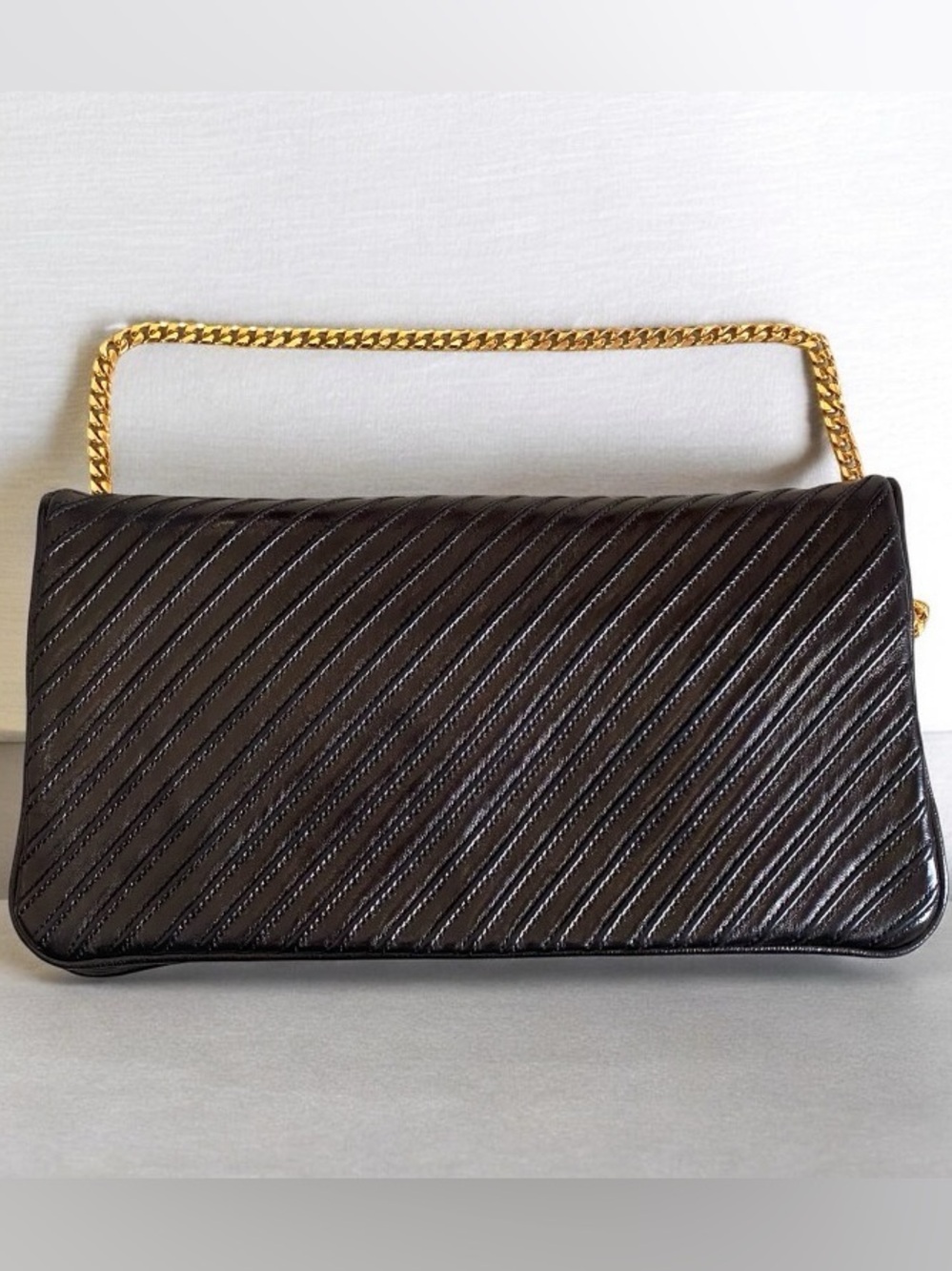 St.John genuine leather chevron quilted clutch with chain